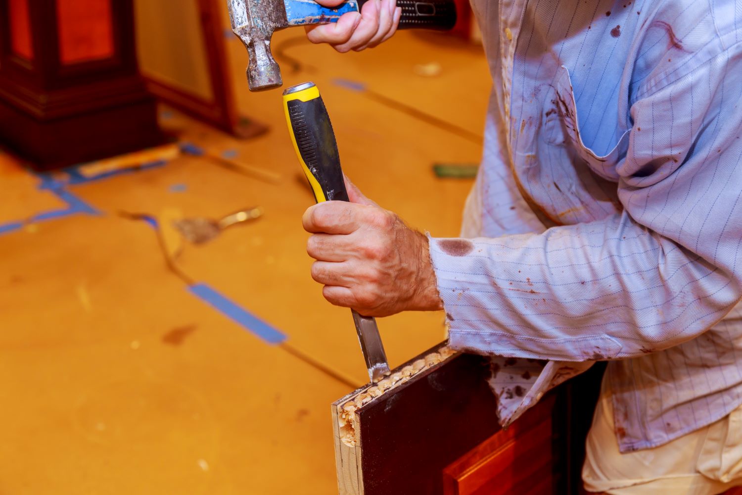 carpenter makes a hole in new wooden door for the 2023 11 27 05 37 05 utc