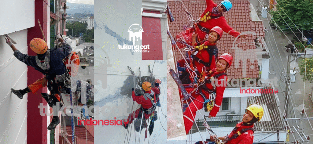 vendor rope akses, jasa cat gedung tinggi, kontraktor pengecatan,tukang cat pakai tali, tukang cat terpercaya