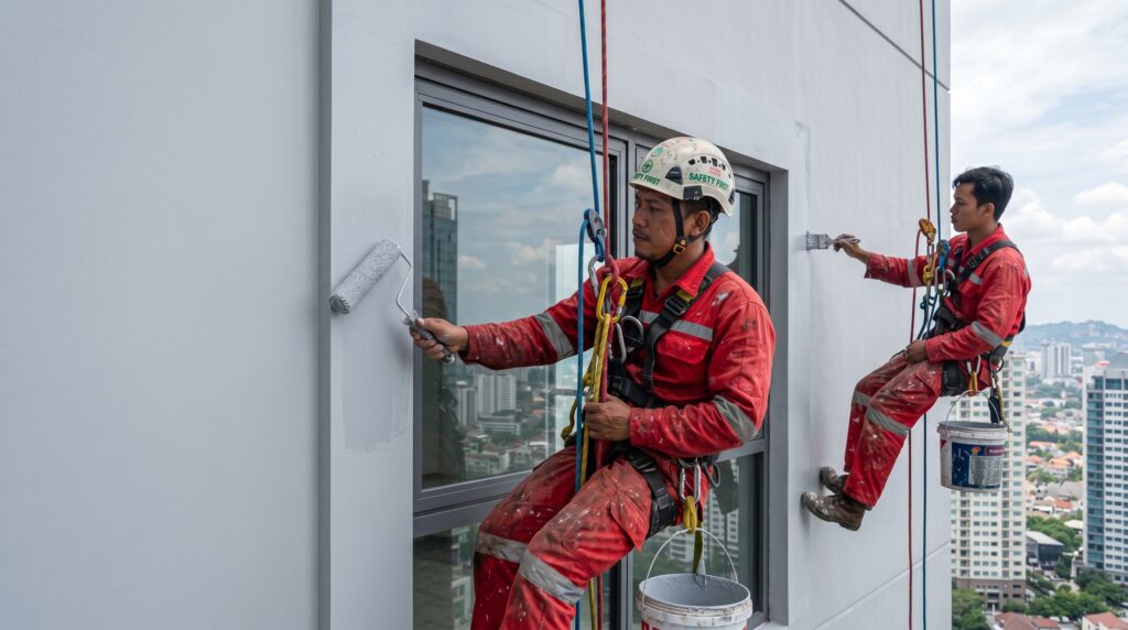 Rope Access Gedung vs Scaffolding 2 Pengecatan Kantor, Pengecatan Hotel, Pengecatan Apartemen