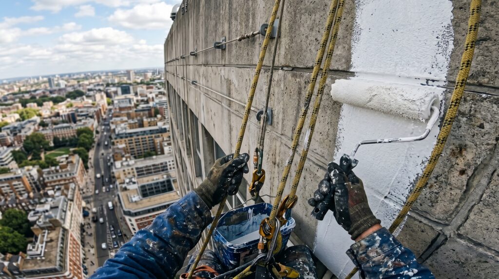 Berapa Lama Ketahanan Cat Eksterior Gedung? Panduan Jadwal Maintenance untuk Menekan Budget 1 First person view of a rope 202606171554