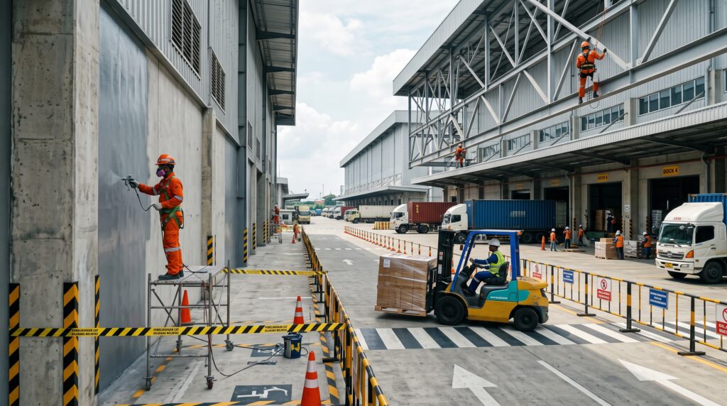 Pengecatan Gudang Produksi dan Loading Dock Tanpa Mengganggu Operasional 1 Tukang Cat Indonesia